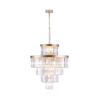 Golden Luxury Crystal Chandelier – Modern Pendant Light Fixture for Dining Room, Bedroom & Living Room – 23.6" Diameter, Gold Finish