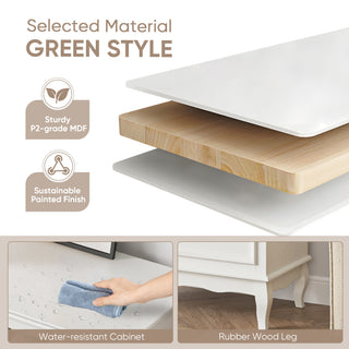 Modern 5 Drawer White Dresser with Solid Wood Legs | Vertical Bedroom Storage