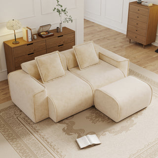 Modular L-Shape Sectional Boneless Sofa with Ottoman, Light Camel