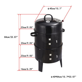 Outdoor double-layer grill, charcoal wood fired braising and smoking stove