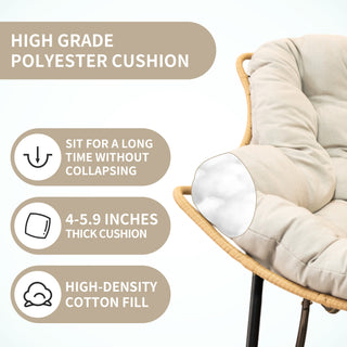 Outdoor Rocking Chair – Beige Patio Egg Rocking Chair, Indoor Papasan Rattan Wicker Lounge Chair, Modern Royal Chair for Bedroom, Living Room, Porch, Garden & Lawn