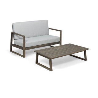 Belgian Loveseat & Coffee Table Set with Water-Resistant Cushions in Grey Acacia Wood