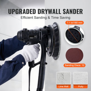Drywall Sander 800W Brush Motor 1200-2300RPM Variable Speed & Auto Vacuum
