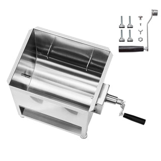 Manual Meat Mixer, 30L Fixed Tank Meat Processing Equipment(Mixing Max 60LBS for Meat), Stainless Steel Meat Mixer, Sausage Mixer Machine with Lid Handle Gear Reducer, Ground Beef Hand Mixer