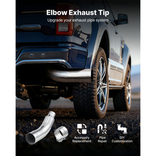 Elbow Exhaust Tip, 4 Inch Inlet, 6 Inch Outlet, 23 in Overall Length, Chrome Turn Down Exhaust Tip with Clamp for Truck, Sedan, Sports Car, SUV, Chrome Structure for High Temperature Resistance