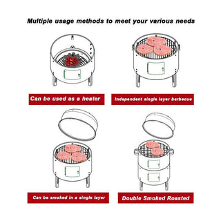 Outdoor double-layer grill, charcoal wood fired braising and smoking stove
