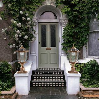 20" Golden Solar Powered LED Outdoor Lanterns - Vintage Garden Path Lights with Elegant Glass Lens - Waterproof Decorative Solar Lamp Post for Yard, Patio, and Walkway - 2-Pack Large Landscape Lighting