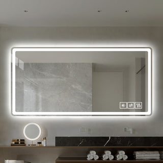 40"x24" LED Bathroom Mirror, Wall Mounted Vanity Mirror with Front Lights, Anti-Fog Frameless Makeup Mirror, Copper-Free Silver Mirror, Horizontal or Vertical Orientation
