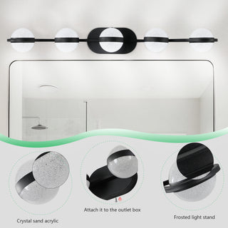 35" Modern LED Bathroom Vanity Light – 5 Bulb Wall Mount Fixture with Crystal Sand Acrylic Shades, Black Finish (W1340P206793