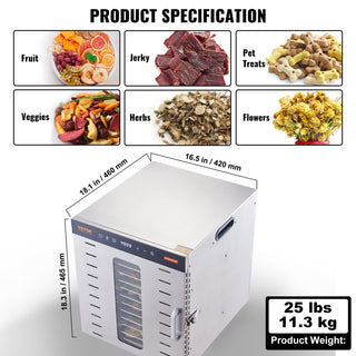 10-Tray Food Dehydrator Machine | 1000W Electric Food Dryer with Digital Timer & Temp Control for Jerky, Fruits & Dog Treats