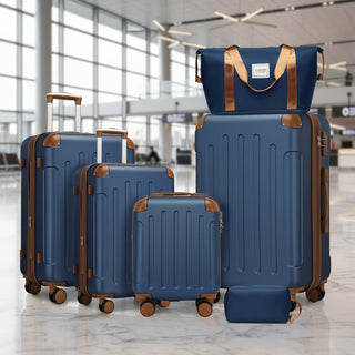 TSA Lock 6-Piece Luggage Set with Duffel Bags – Hardside Expandable Suitcases with Spinner Wheels, Navy Blue