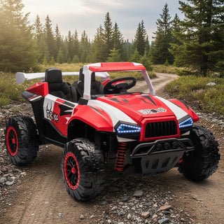 24V Two-seater Kids Ride On Electric Car W/Parents Control,Seat width 20.47in,2WD,Four-wheel suspension,The police car with a megaphone,Power display,Bluetooth,MP3,USB/TF,Music,LED Lights for Kids.