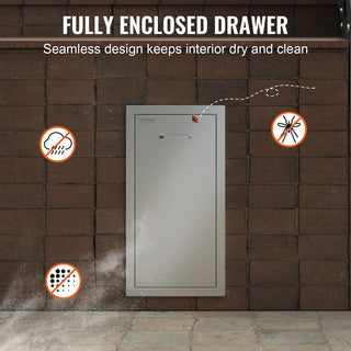 Pull-Out Trash Drawer – 13.4" W x 26" H x 19.6" D Stainless Steel Roll-Out Trash Bin with Sliding Rails & Handle for Outdoor Kitchen BBQ Island