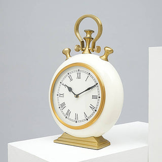 White & Gold Accent Table Clock Aluminum Desk Clock-10x3x14'