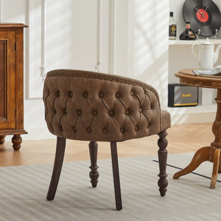 Hand-pulled buckle decoration PU Dining Chair,Accent Leisure Chair, Mid-Century Modern Arm Chair with Solid Wood Armrests and Legs, 1-Seat Cushioned Sofa for Living Room Bedroom,Brown color,SW1865BR