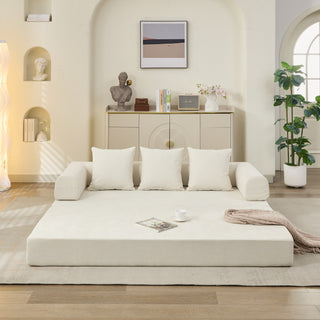 Comfy Folding Mattress Couch - Beige Chenille Floor Sofa Bed