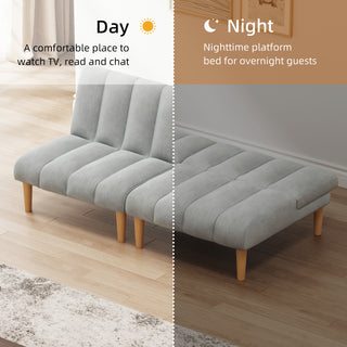 Corduroy fabric, wooden legs convertible sofa bed (Color:Grey)