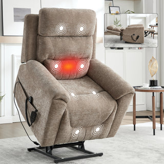 Dual Motor Infinite Position Up to 350 LBS Leatherair Power Lift Recliner Chair, Heavy Duty Motion Mechanism with 8-Point Vibration Massage and Lumbar Heating,Khaki