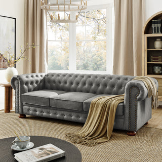 Chesterfield 3-Seater Sofa - Tufted PU Upholstery, Scrolled Arms