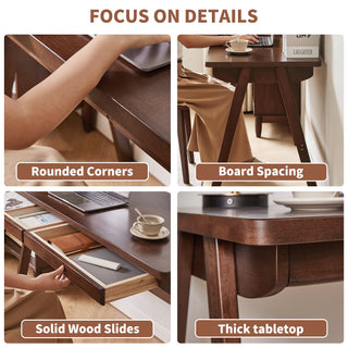 100% Solid Rubber Wood Computer Desk, Retro Walnut Writing Desk with Drawer, Sturdy A-Frame Leg, 39.37'×21.65', 0.71' Standard Thick Home Office Study Table