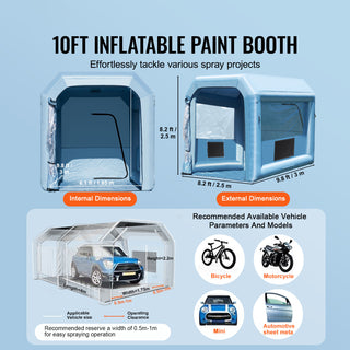 Inflatable Paint Booth, 9.8 x 8.2 x 8.2 ft Inflatable Spray Booth, with 550W Powerful Blower and Air Filter System, Portable Car Paint Booth for Motorcycle, Bicycle, Small Furniture Painting