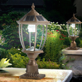 20" Golden Solar Powered LED Outdoor Lanterns - Vintage Garden Path Lights with Elegant Glass Lens - Waterproof Decorative Solar Lamp Post for Yard, Patio, and Walkway - 2-Pack Large Landscape Lighting