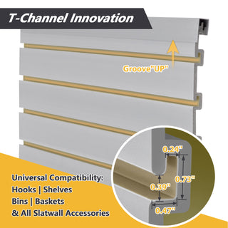 Heavy Duty PVC Slatwall Garage Organizer, 8ft x 4ft Section with 10 Panels, Industrial Strength Storage, Charcoal Dark Grey Color, Wall Mounted Tool Rack System