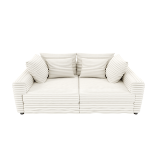 Beige 102.4" Plush Corduroy 4-Seat Sofa - Modern Deep Seat Cloud Couch with Pillows