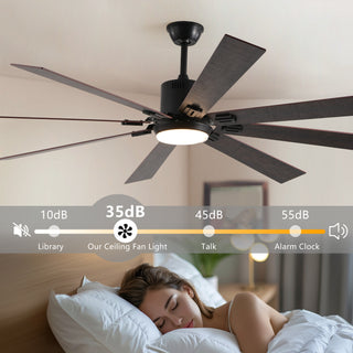 72" Walnut LED Ceiling Fan with Light | 8 Wooden Blades, Adjustable Color Temperature & Remote Control