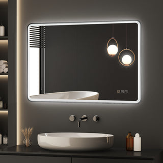 Smart Bluetooth LED Bathroom Mirror - Anti-Fog Front-Lit Vanity Mirror with Adjustable 3-Color Lighting &amp; Dimmable Brightness