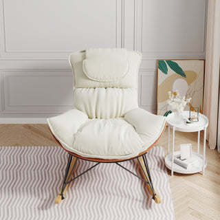 Leisure Sofa Single Rocking Chair, Light Luxury Sofa Chair with Detachable Washable Cushion, Comfortable and Breathable for Balcony Leisure Area, Beige