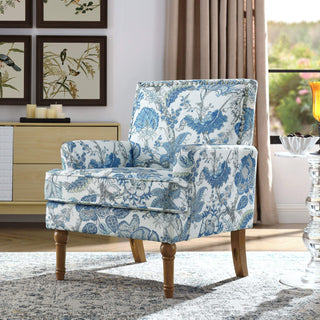 Botanical Print Accent Chair with Nailhead Trim, Blue Floral