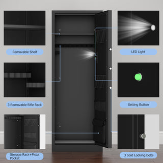 Large Heavy Duty Gun Safe for Rifle and Pistol - 55.2' Firearm Security Cabinet with Electronic Lock, LED Light & Removable Shelves