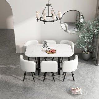 Modern 7 Pieces Dining Table Set, Rectangle Dining Table with 6 Chairs for Dining Room, Kitchen
