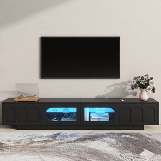 ON-TREND TV Stand for TVs Up to 95" – Modern Media Console with Fluted Tempered Glass Arched Doors, Storage Cabinet & APP-Controlled LED Lighting – Black