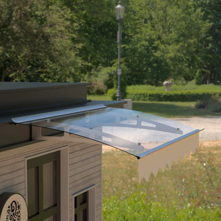 DA4734W Series Door Window Awning, 47" Wide x 34" Deep, Crystal Solid Polycarbonate Sheet and Aluminum Alloy with Valance for Wooden Wall House