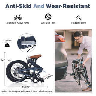 20' Folding City Bike, Lightweight Aluminum Frame, 7-Speed Folding Bike