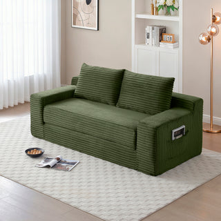 Memory Foam Cloud Loveseat Sofa | 2-in-1 Convertible Folding Corduroy Floor Couch
