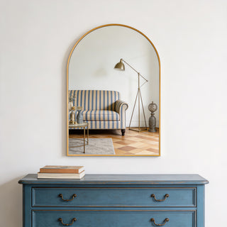 20x30 Inch Gold Metal Framed Arched Bathroom Mirror for Wall