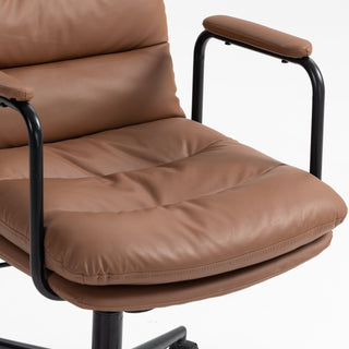 Mid Back Office Chair - Ergonomic PU Leather Desk Task Chair with Wheels, Armrests, and 40° Reclining Back (Brown)