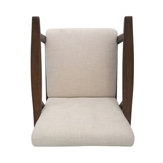 Mid-Century Modern Accent Chair, Tufted Armchair with Beige Upholstery and Brown Frame, 1-Piece