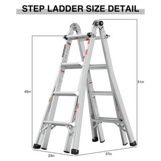 Multi-Position Foldable Aluminum Ladder, A-Frame and Straight Ladder, Grey, 17ft, 250lbs Capacity