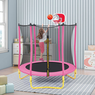 5.5FT Trampoline for Kids - 65' Outdoor & Indoor Mini Toddler Trampoline with Enclosure, Basketball Hoop and Ball Included