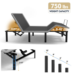 Queen Size Adjustable Bed Frame | Head & Foot Incline with Massage, Wireless Remote & USB Ports