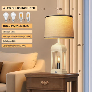 Table Lamp Set of 2 for Living Room, Farmhouse Rustic Bedside Lamps with USB A+C & Nightlight, 26" Dimmable Touch Control Nightstand Lamp for Bedroom Decor, Beige