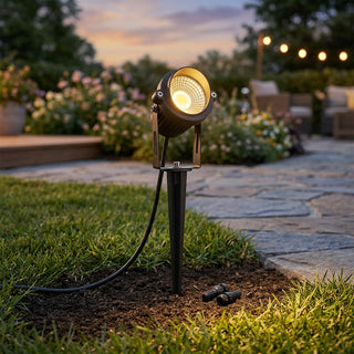12-pack 6W low voltage LED landscape spotlights in black cast aluminum