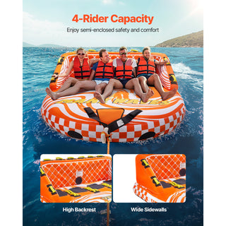 Towable Tube for Boating, 1-4 Riders Inflatable Boat Tubes and Towables, 680lbs Water Sport Towable Tube for Boat to Pull - with Full Nylon Cover, 22 Grab Handles, Dual Tow Points & Safety Valve