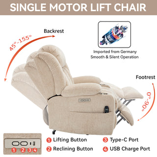 Heavy Duty Power Lift Recliner (Beige Chenille) | 350 LBS Capacity w/ Heat, Massage &amp; USB-C