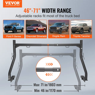 46-71" Extendable Truck Ladder Rack, 800 lbs Steel Ladder Rack with Non-Drilling J-Bolts for Truck Bed, Heavy Duty for Kayak, Lumber & Ladder