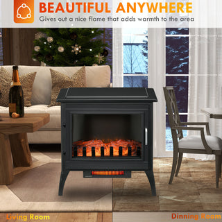 24-Inch Freestanding Electric Fireplace Stove | Black Infrared Heater with Realistic Flame